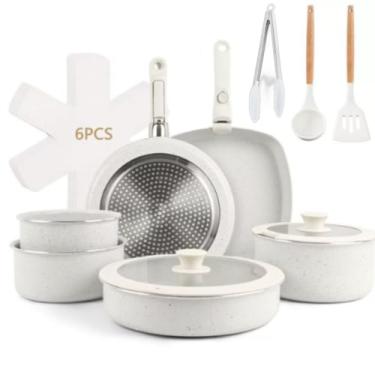 Imagem de Conjunto de Panelas Cerâmica Antiaderente/Cabo Removivel/Propria Para Forno/18 Peças (Estoque No Brasil)