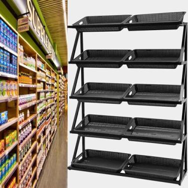 Imagem de Prateleiras de vegetais de supermercado, prateleira de frutas e vegetais para lanche batata cebola, prateleira de exibição de varejo de 4/5 camadas, prateleira de mercado, prateleira comercial de