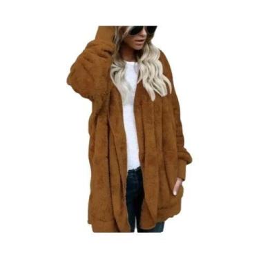Imagem de Jaqueta Cardigã Feminina Oversized Com Capuz De Fleece Manga Longa Que