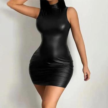 Imagem de Vestido Mini Feminino Sexy Sem Mangas, Ajustado, Cor Sólida, Para Fest