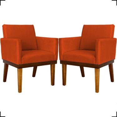 Imagem de Kit 2 Poltronas Decorativa Para Sala Recepção Consultório Escritório Base Em Madeira Divine Suede