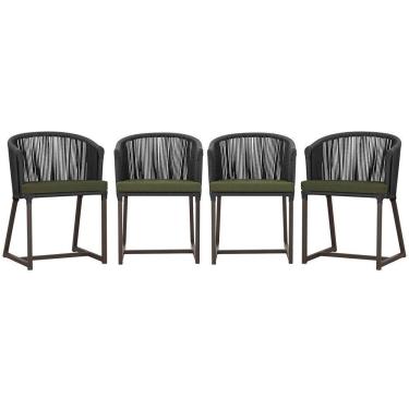 Imagem de 4 Cadeiras De Jantar Noronha Marrom Corda Náutica E13 Trama Preto