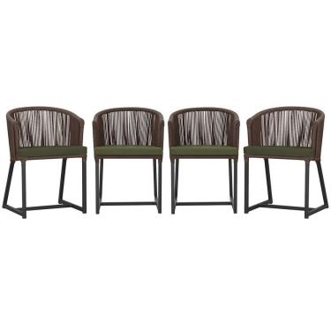 Imagem de 4 Cadeiras De Jantar Noronha Preta Corda Náutica E13 Trama Marrom