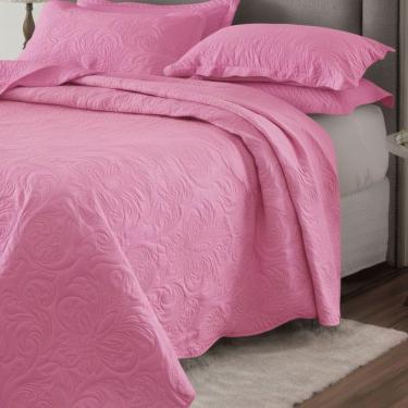 Imagem de Kit Cobre Leito Colcha Basic King 3 Peças Dupla Face Liso Classic - Rosa Chiclete - 100% Poliéster