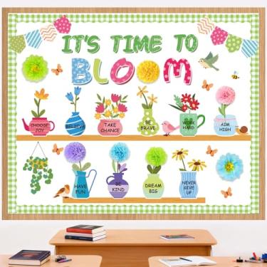 Imagem de It's Time to Bloom, quadro de avisos, decoração de sala de aula, recortes de papel positivos para professores, volta às aulas, escritório, casa, sala de aula