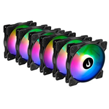 Imagem de Kit 6 Fans Rise Mode X Led Rainbow 120mm Preto - RM-XLD-RBW-6