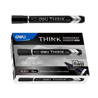 Imagem de Marcador Permanente Deli Ponta Bullet 1,5mm Preto - Embalagem com 12 U