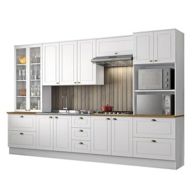 Imagem de Cozinha Completa 6 Peças Americana Branco Com Torre Quente 2 Fornos Tampo Nature - Móveis Henn Branco