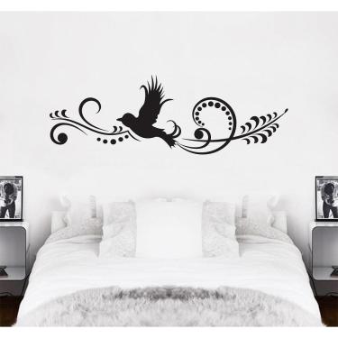Imagem de Adesivo De Decoração Parede Pássaro Voando Floral Quarto