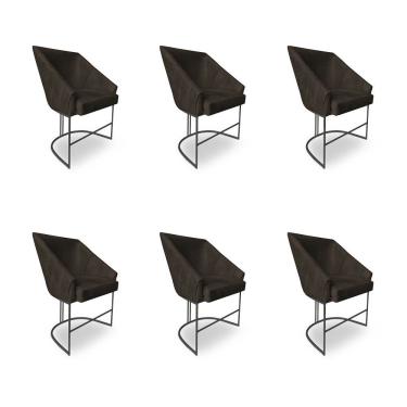 Imagem de Kit 6 Poltronas Luxo Alana Suede Base Ferro Preto - Pallazio Cor Marrom