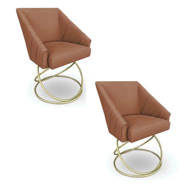 Imagem de Kit 2 Poltronas Luxo Alana Bouclê Terracota Base Luxo Dourado - Pallazio