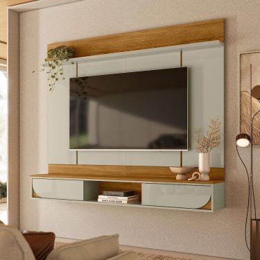 Imagem de Painel Rack Bancada Aurora Porta Deslizante Prateleira Chanfrada - Pallazio Cor Cumaru E Opala