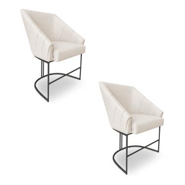 Imagem de Kit 2 Poltronas Luxo Alana Linho Bege Base Luxo Preto - Pallazio