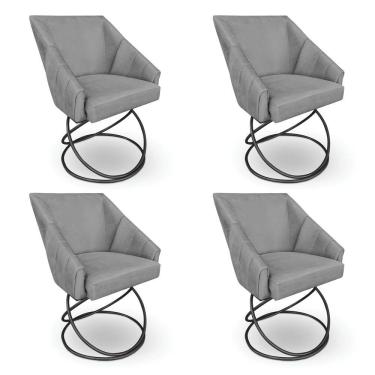 Imagem de Kit 4 Poltronas Luxo Alana Suede Grafite Base Luxo Preto - Pallazio