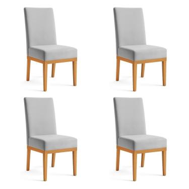 Imagem de Kit 4 Cadeiras De Jantar Brisa Veludo Cinza Base De Madeira - Pallazio