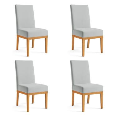 Imagem de Kit 4 Cadeiras De Jantar Brisa Suede Cinza Base De Madeira - Pallazio
