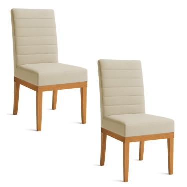 Imagem de Kit 2 Cadeiras De Jantar Solana Linho Base De Madeira - Pallazio Cor Dourado