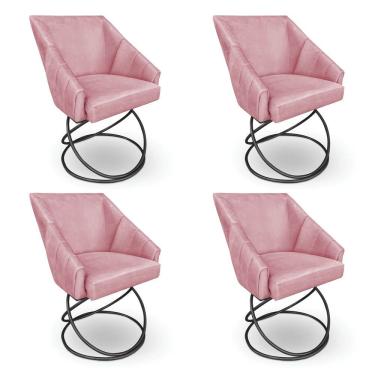 Imagem de Kit 4 Poltronas Luxo Alana Veludo Base Luxo Preto - Pallazio Cor Rosê