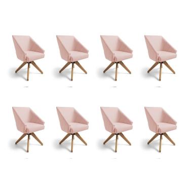 Imagem de Kit 8 Poltronas Giratórias Alana Suede Base De Madeira - Pallazio Cor Rosa Bebê