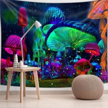 Imagem de Tapeçaria, parede fluorescente de cogumelos, 150x130cm, microtecido - 