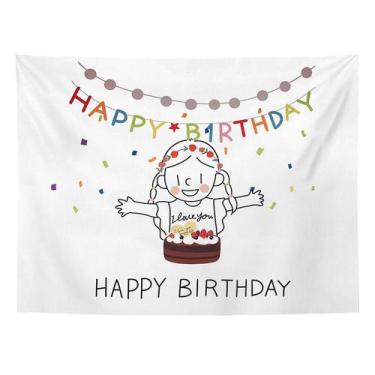 Imagem de Tapeçaria Happy Birthday Room Aesthetic 150x130cm, microtecido - yiwei