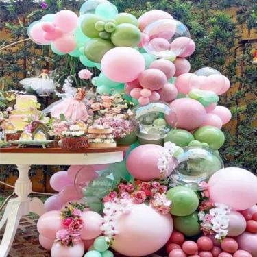 Imagem de Kit Balloon Arch, 119 unidades de balões de látex de festa rosa verde 