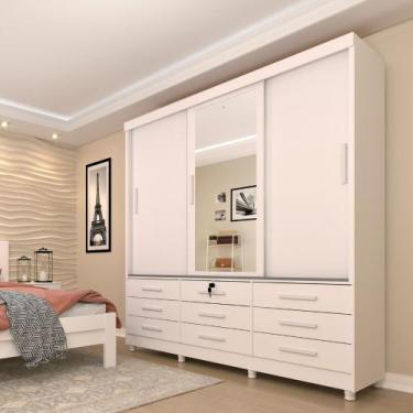 Imagem de Guarda Roupa Casal com Espelho e Pés 3 Portas de Correr 9 Gavetas Chic