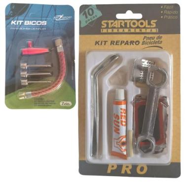 Imagem de Kit De Reparo 10 Peças Para Bicicleta e Kit Bicos de Metal - Startools