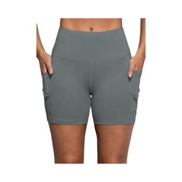 Imagem de Shorts De Yoga De Cintura Alta Para Mulheres Com Bolsos, Efeito Levant