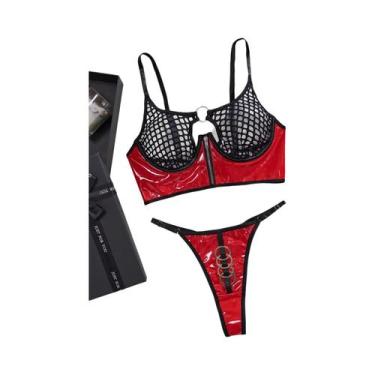 Imagem de Conjunto De Lingerie Sexy Em material sintético PU Com Detalhes Em Red