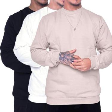 Imagem de Kit 3 Blusa de Frio Gola Careca Unissex Algodão Inverno Moletom Sem Ca