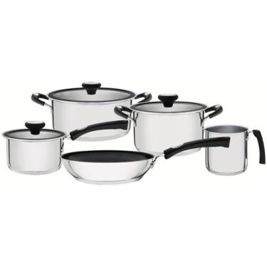 Imagem de Jogo de Panelas Tramontina Solar Silicone em Aço Inox com Fundo Triplo