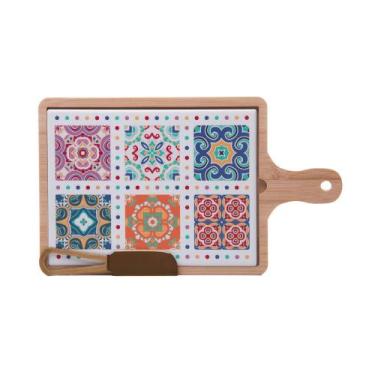 Imagem de Conjunto para Queijo Wolff de Bambu com Tábua e Faca Dourada