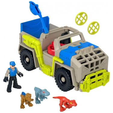 Imagem de Caminhão de captura de dinossauros Fisher-Price Imaginext Jurassic World Track & Transport com figuras para crianças 3+ anos