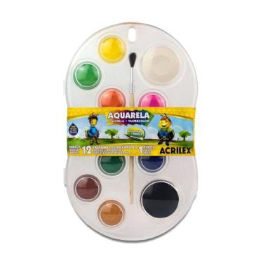 Imagem de Aquarela em Pastilha Acrilex com 12 Cores + Pincel 01812