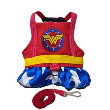 Imagem de Coleira Peitoral com guia para Cachorro Porte Médio Mulher Maravilha T