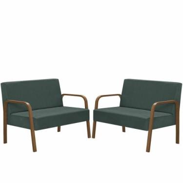 Imagem de Kit Poltrona 2 Namoradeiras Jade Braço Madeira Verde - D SALLA