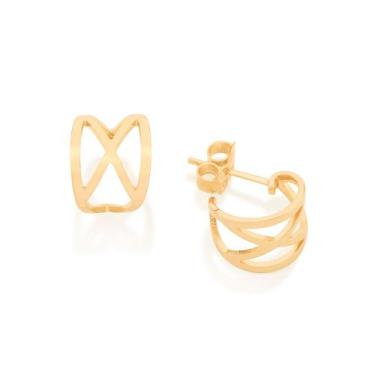 Imagem de Brincos Rommanel Argola Vazada Banhado A Ouro 18k -526476 Cor:Dourado,