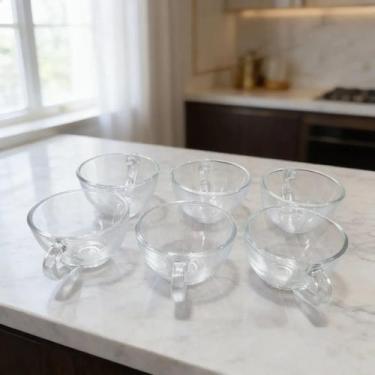 Imagem de Conjunto de 6 Xicaras com Alça Vidro Lisa 90ml Cafe Cha - VH3032, 90 m