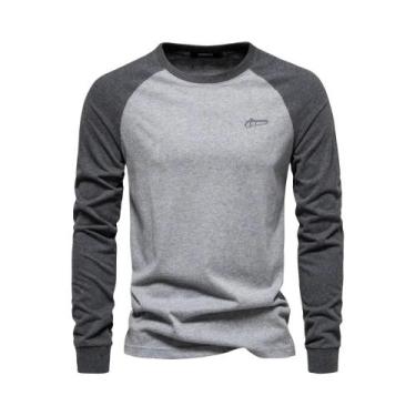 Imagem de Camisetas Casuais Masculinas De Manga Longa 100% Algodão Com Gola O AI