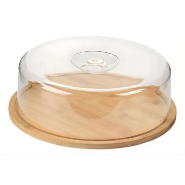 Imagem de Boleira Porta Bolo de Bambu Com Tampa de Acrílico 28cm - Petrox Comerc