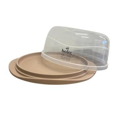 Imagem de Boleira De Plastico Redonda Plasutil Decorada Creme Com Tampa Encaixav