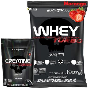 Imagem de Kit Whey Protein Turbo e Creatina Monohidratada 150g Black Skull Ganho de Massa Muscula...