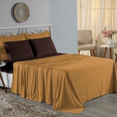 Imagem de Jogo de Cama Casal Viúva Nobre 4 Peças Malha 100% Algodão - Cobre / Ma