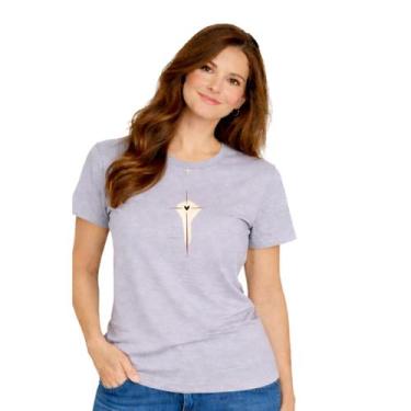 Imagem de Baby Look Feminina 100% Algodão Católica Estampa em DTF Cruz e Coração