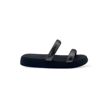 Imagem de Sandalia Moleca Papete Flatform Macia Confortável, 38, Preto, Prata