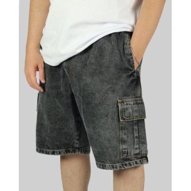 Imagem de Bermuda DR7 Street Jeans Estonada Cargo No Corre - Preta, GG
