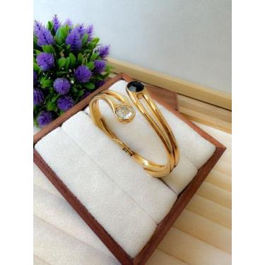 Imagem de Bracelete Dourado com Strass Verde - Bella Bijux 