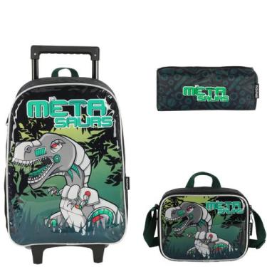 Imagem de Mochila Infantil Rodinha Meta Saurs Com Lancheira E Estojo  - Luxcel