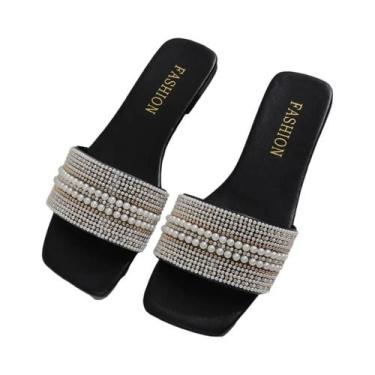 Imagem de Sandálias Femininas Com Pedrarias E Strass, Sola Plana, Moda Verão 202